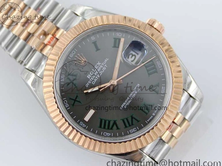 MiroTime 0310 Tailored DateJust 41 126331 SS RG TWF 1:1 Best Edition 904L Steel Gray Dial Green Roman on SS RG Jubilee Bracelet VR 2450